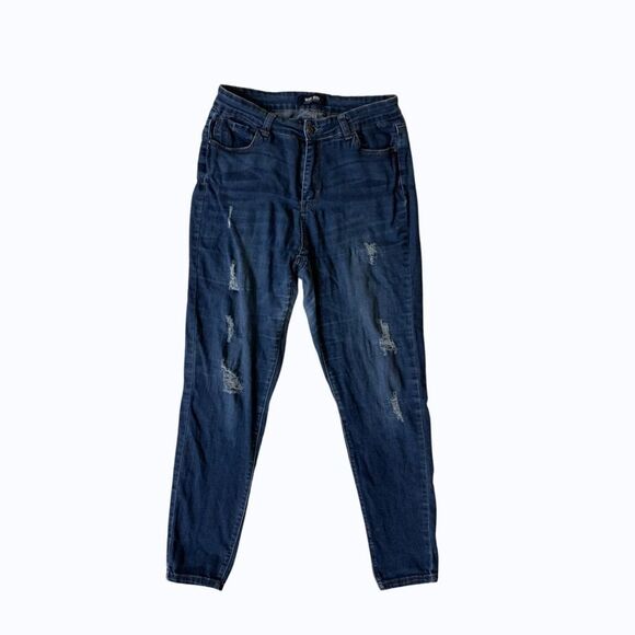 WAX Distressed Detail medium dark Skinny Jeans 14 - Picture 1 of 9
